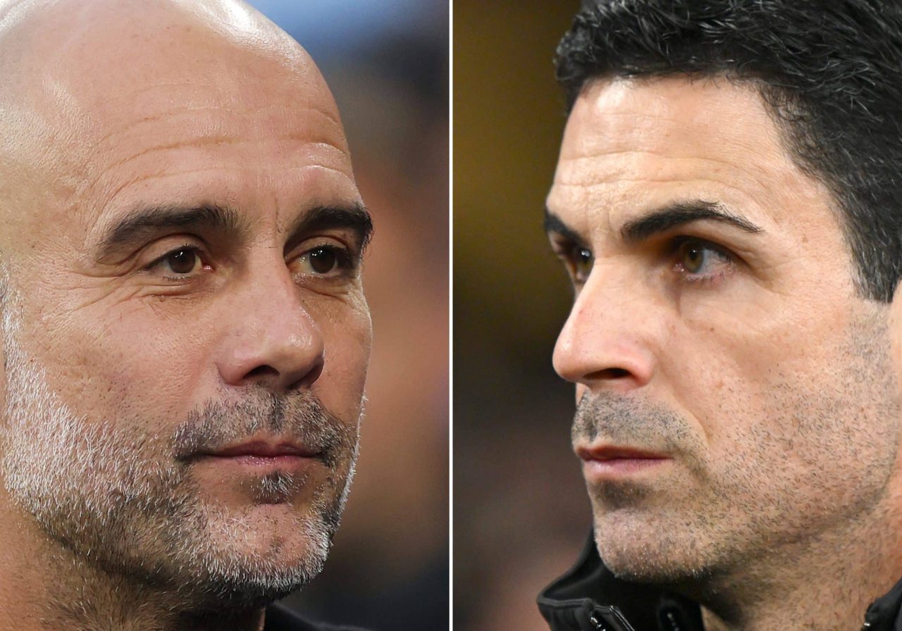 Pep Guardiola et Mikel Arteta avant Manchester City-Arsenal